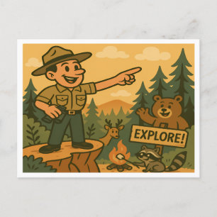 Schattig Vintage Bospark Woud Dieren Kamperen Briefkaart