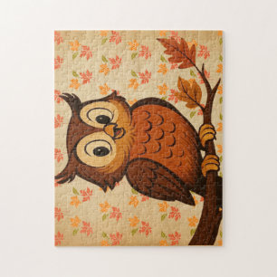Schattig, vintage grillige herfst/uil legpuzzel
