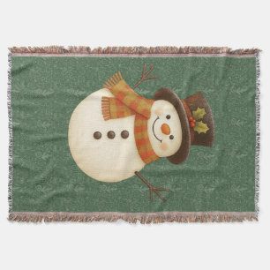 Schattig, vintage groene rustieke sneeuwman deken