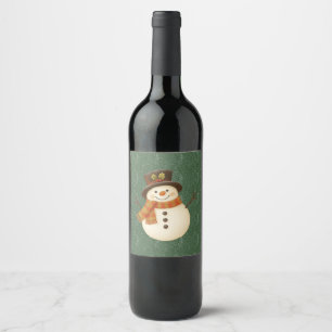 Schattig, vintage groene rustieke sneeuwman wijn etiket