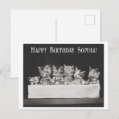 Schattig vintage kat verjaardag theepartij  briefkaart (Voorkant / Achterkant)