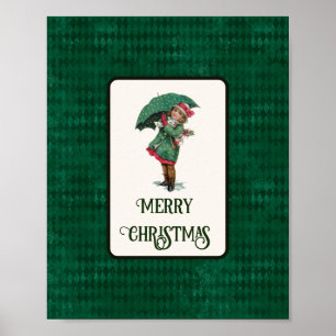 Schattig Vintage Kerstmeisje Vakantie Poster