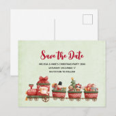 Schattig vintage kersttrein met speelgoed Save the Uitnodiging Briefkaart (Voorkant / Achterkant)