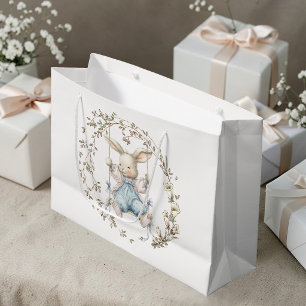 Schattig Vintage Konijn in Schommel Baby Shower Groot Cadeauzakje