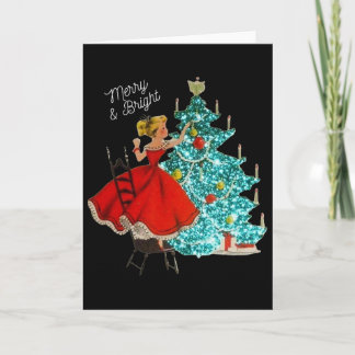 Schattig Vintage Merry And Bright Meisje Versiert  Kaart