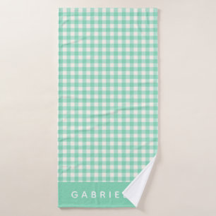 Schattig Vintage Mintgroene Gingham Plaid Persoonl Badhanddoek