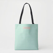Schattig Vintage Mintgroene Gingham Plaid Persoonl Tote Bag (Voorkant)