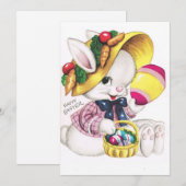 Schattig Vintage Paashaas Met Ei Feestdagenkaart (Voorkant / Achterkant)