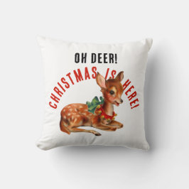 Schattig Vintage Rode En Witte Kerst Reindeer   Kussen