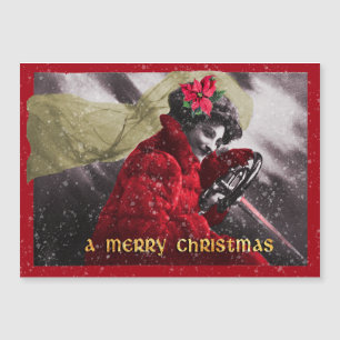 Schattig Vintage Rood Meisje Rijdt Auto