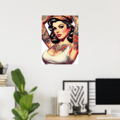 Schattig Vintage Tattoo Meisje Poster (Thuiskantoor)