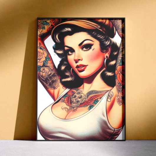 Schattig Vintage Tattoo Meisje Poster