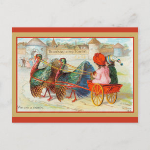 Schattig Vintage Thanksgiving Town Kalkoen Briefkaart