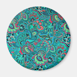 Schattig vintage turquoise bloemmotief magneet