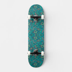 Schattig vintage turquoise bloemmotief persoonlijk skateboard