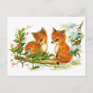 Schattig Vintage Vos Kerst Scene Feestdagenkaart
