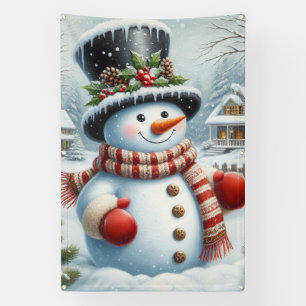 Schattig, vintage/whimsical Kerstmis/winter sneeuw Spandoek
