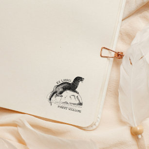 Schattig Vintage Zee Otter Boek Ex Libris Rubberstempel