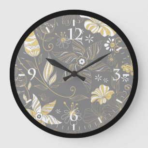 Schattig vintage zwart gouden bloempatroon grote klok