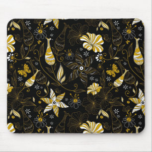Schattig vintage zwart gouden bloempatroon muismat