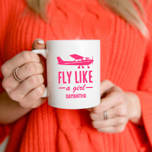 Schattig Vlieg Als Een Meisje Roze Vliegtuig Meisj Koffiemok