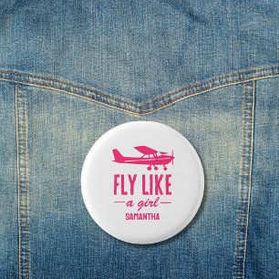 Schattig Vlieg Als Een Meisje Roze Vliegtuig Meisj Ronde Button 3,2 Cm