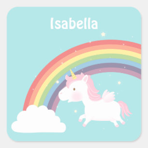 Schattig Vliegend Eenhoorn Regenboog Voor Meisjes Vierkante Sticker