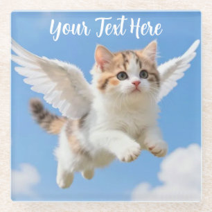 Schattig Vliegend Kittenspookje Calico Tabby Blauw Glazen Onderzetter
