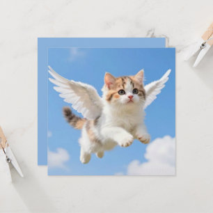 Schattig Vliegend Kittenspookje Calico Tabby Blauw Kaart