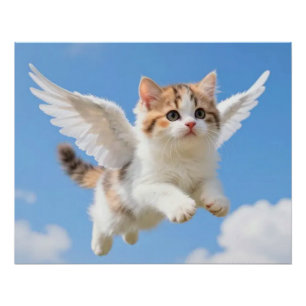 Schattig Vliegend Kittenspookje Calico Tabby Blauw Perfect Poster