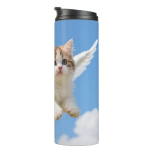 Schattig Vliegend Kittenspookje Calico Tabby Blauw Thermosbeker