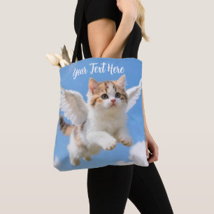 Schattig Vliegend Kittenspookje Calico Tabby Blauw Tote Bag