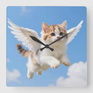 Schattig Vliegend Kittenspookje Calico Tabby Blauw Vierkante Klok