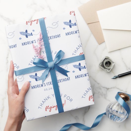 Schattig Vliegtuig Hoe de tijd vliegt Eerste Verja Cadeaupapier (Geschenken)