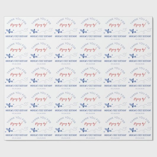 Schattig Vliegtuig Hoe de tijd vliegt Eerste Verja Cadeaupapier (Vlak)