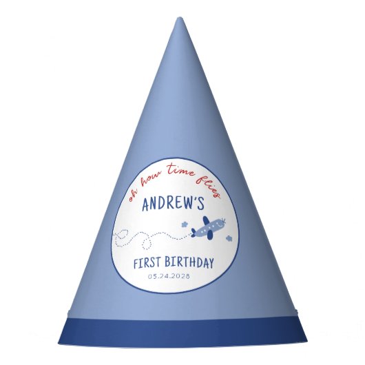 Schattig vliegtuig Hoe de tijd vliegt Verjaardag Feesthoedjes (Voorkant)