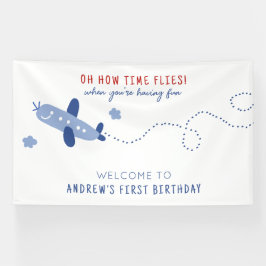 Schattig Vliegtuig Hoe de tijd vliegt Verjaardagsf Spandoek