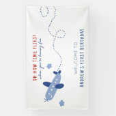 Schattig Vliegtuig Hoe de tijd vliegt Verjaardagsf Spandoek (Verticaal)