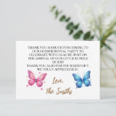 schattig vlinder Geslacht Onthullen Party tuin Bedankkaart (Staand voorkant)