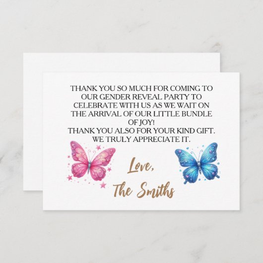 schattig vlinder Geslacht Onthullen Party tuin Bedankkaart (Voorkant / Achterkant)