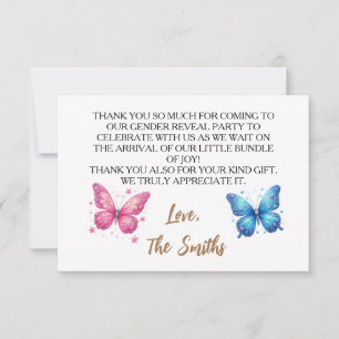 schattig vlinder Geslacht Onthullen Party tuin Bedankkaart