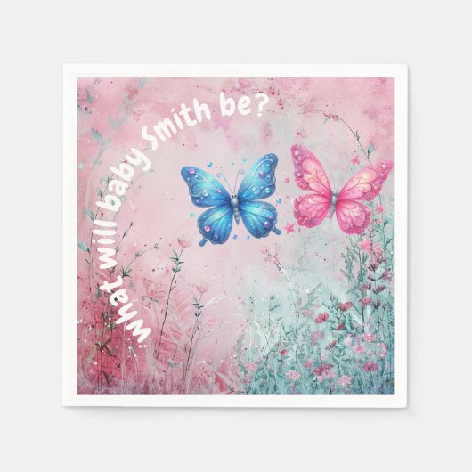schattig vlinder Geslacht Onthullen Party tuin Servet (Voorkant)