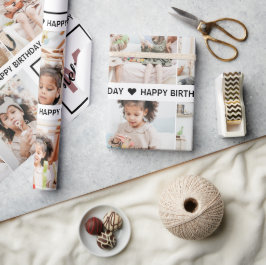 Schattig Voeg Je Eigen Foto Monogram Verjaardag To Cadeaupapier