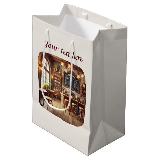 Schattig voeg je tekst koffiezaak toe  medium cadeauzakje (Voorkant Gekanteld)