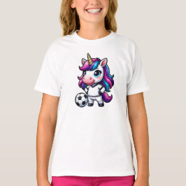 Schattig Voetbal Eenhoorn Regenboog Haar Kinderen T-shirt