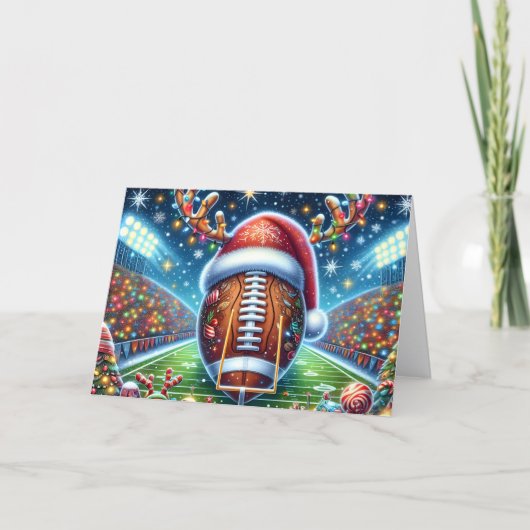 Schattig voetbal met rendierhoorns Kerstmis Feestdagen Kaart (Voorkant)