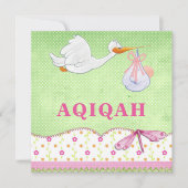 Schattig vogel baby meisje Aqiqah Kaart (Voorkant)