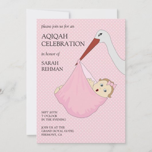 Schattig vogel roze baby meisje Aqiqah Kaart (Voorkant)