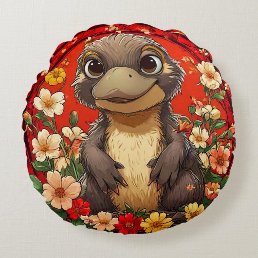 Schattig Vogelbekdier Rond Kussen (Voorkant)