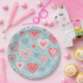 Schattig Volk Bloemhart Stof Blauw Blosroze Meisje Papieren Bordje (Feest)